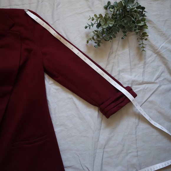 F21 Cuffed Knit Blazer 3/4 Sleeve Burgundy Small - Picture 8 of 10